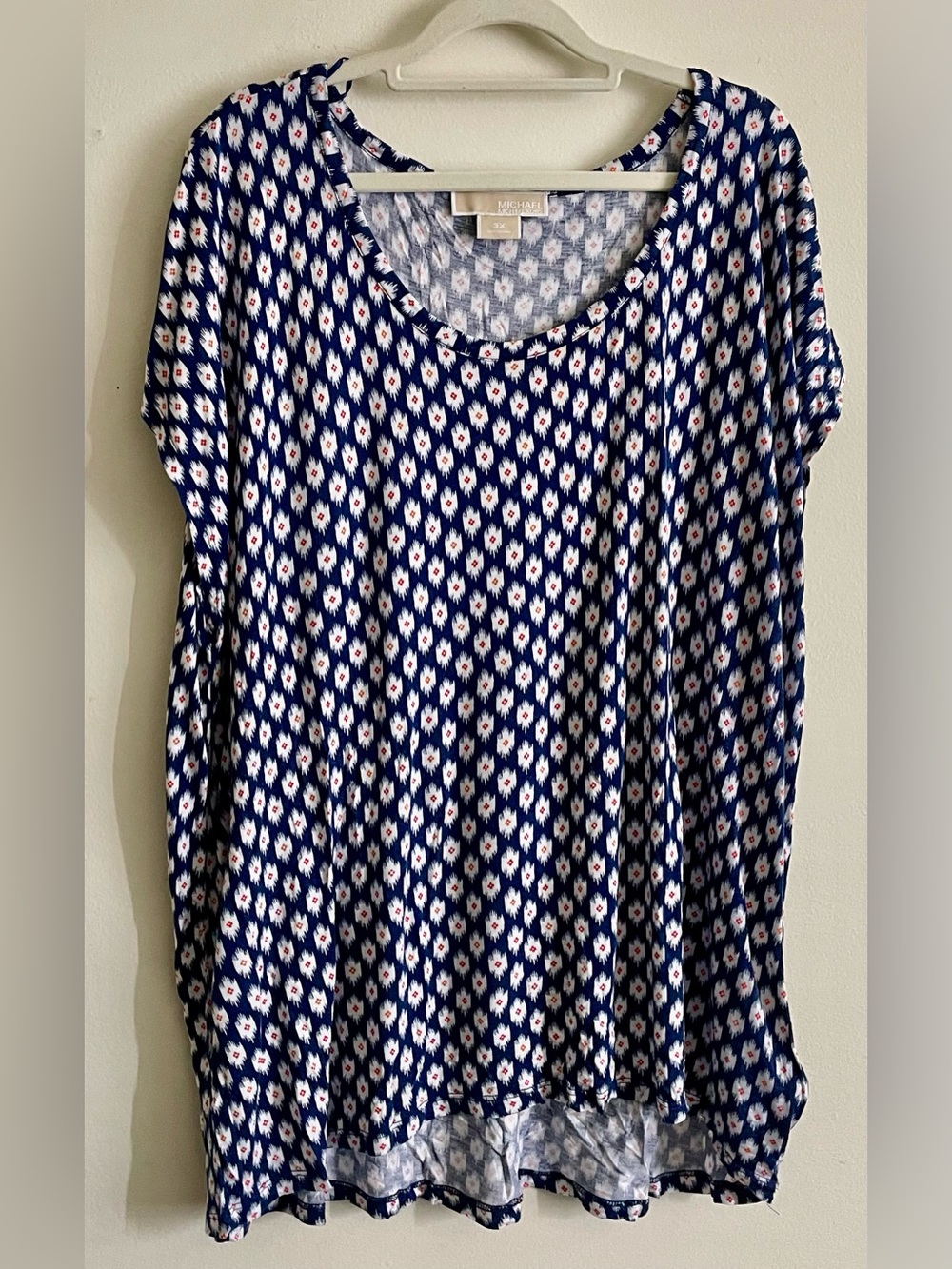 🍄 MICHAEL Michael Kors Plus Size Navy Blue Patterned Scoop Neck Top 🍄
